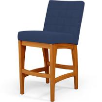 Banqueta Baixa Para Cozinha Bancada Bar Sala Jantar Fixa Mila L02 Suede Azul Marinho - Lyam Decor