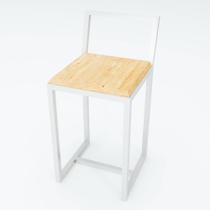 Banqueta Baixa Para Cozinha Branca Assento Madeira Pinus Industrial