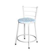 Banqueta Baixa Para Cozinha Epoxi Branca Estofado Floral