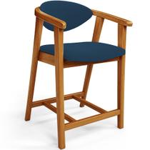 Banqueta Baixa Para Cozinha Sala de Jantar Bancada Cecília L02 Suede Azul Marinho - Lyam Decor