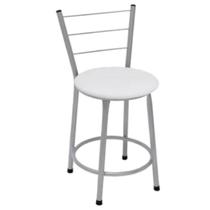 Banqueta Baixa Prata com Encosto para Cozinha Assento Branco Banqueta Baixa Prata com Encosto para Cozinha Assento Branco