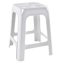 Banqueta Banco Plástico Resistente Branco Empilhável 46CM