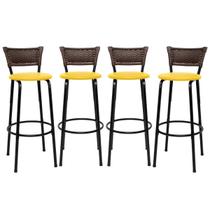 Banqueta Bancos Para Cozinha Gourmet Americana Cadeira Balcão Bar Encosto Kit 4un Junco Argila Itagold