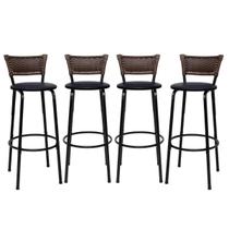 Banqueta Bancos Para Cozinha Gourmet Americana Cadeira Balcão Bar Encosto Kit 4un Junco Argila Itagold