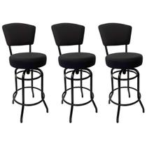 Banqueta Bar com Encosto Giratória Altura 65cm cor Preta Assento grosso Confortável linho preto Kit 3 Peças