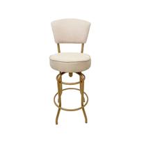 Banqueta Bar cor Dourado Fosco Bancada Média Altura 65cm Giratória Encosto estofado Assento Linho Bege