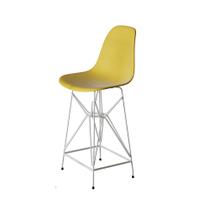 Banqueta Bistrô Alta Eames Eiffel Amarela Base Ferro Branco