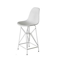 Banqueta Bistrô Alta Eames Eiffel Branca Base Ferro Branco