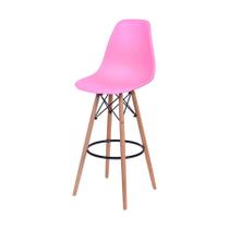 Banqueta Boxbit Dkr Eames Polipropileno Rosa Base Madeira