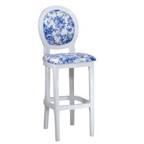 Banqueta Clássica Medalhão Branco Brilho e Estampa Floral Azul