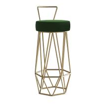 Banqueta Com Encosto Botti Hexágono Cozinha Bar Ferro Dourado Suede Verde Musgo - Ahz Móveis