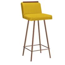 Banqueta Com Encosto Menne Eiffel Bistrô Cozinha Aplique Ferro Bronze Suede Amarelo - Ahazzo Móveis