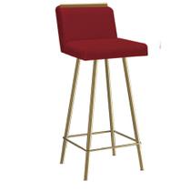 Banqueta Com Encosto Menne Eiffel Bistrô Cozinha Aplique Ferro Dourado Suede Vermelho - Ahz Móveis