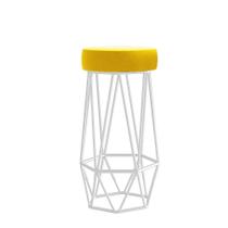 Banqueta Com Encosto Mhara Hexágono Cozinha Bar Ferro Branco Suede Amarelo - Ahazzo Móveis