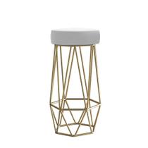 Banqueta Com Encosto Mhara Hexágono Cozinha Bar Ferro Dourado Suede Branco - Ahz Móveis