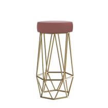 Banqueta Com Encosto Mhara Hexágono Cozinha Bar Ferro Dourado Suede Rose Gold - Ahz Móveis