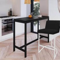 Banqueta Com Encosto Noah Luxo Confort Bistrô Cozinha Ferro Branco Suede Preto - Ahz Móveis