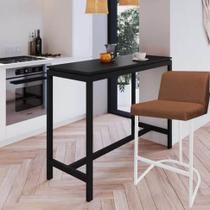 Banqueta Com Encosto Noah Luxo Confort Bistrô Cozinha Ferro Branco Suede Terracota - Ahz Móveis