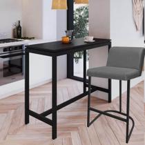 Banqueta Com Encosto Noah Luxo Confort Bistrô Cozinha Ferro Preto Suede Cinza - Ahz Móveis