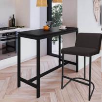 Banqueta Com Encosto Noah Luxo Confort Bistrô Cozinha Ferro Preto Suede Marrom - Ahazzo Móveis