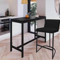 Banqueta Com Encosto Noah Luxo Confort Bistrô Cozinha Ferro Preto Suede Preto - Ahazzo Móveis