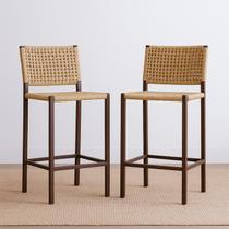 Banqueta Corda Nautica Marrom Varada Sacada Sala Balcão Kit2