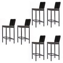 Banqueta Corda Nautica Preta Varada Sacada Sala Balcao Kit 6 Banqueta Corda Nautica Preta Varada Sacada Sala Balcao Kit 6