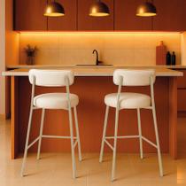 Banqueta Cozinha Alta com Encosto Industrial Champanhe Kit 2 Londres PU D03 - D Rossi Banqueta Cozinha Alta com Encosto Industrial Champanhe Kit 2 Londres PU D03 - D Rossi