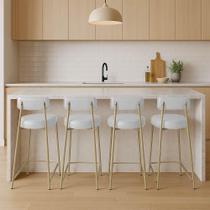 Banqueta Cozinha Alta Com Encosto Industrial Champanhe Kit 4 Londres Pu Branco D03 - D'rossi