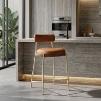 Banqueta Cozinha Alta com Encosto Industrial Champanhe Londres PU Nozes D03 - D Rossi Banqueta Cozinha Alta com Encosto Industrial Champanhe Londres PU Nozes D03 - D Rossi