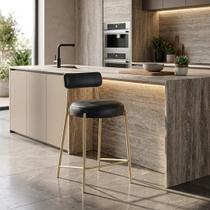 Banqueta Cozinha Alta com Encosto Industrial Champanhe Londres PU Preto D03 - D Rossi Banqueta Cozinha Alta com Encosto Industrial Champanhe Londres PU Preto D03 - D Rossi