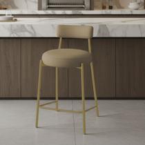 Banqueta Cozinha Alta com Encosto Industrial Dourado Londres New Couro Flex D03 - D Rossi