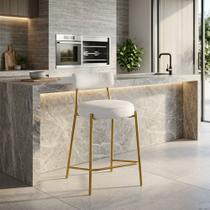 Banqueta Cozinha Alta com Encosto Industrial Dourado Londres PU Branco D03 - D Rossi Banqueta Cozinha Alta com Encosto Industrial Dourado Londres PU Branco D03 - D Rossi