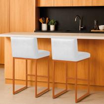 Banqueta Cozinha Alta com Encosto Industrial Kit 2 Bronze Lirina PU Branco C05 - D Rossi Banqueta Cozinha Alta com Encosto Industrial Kit 2 Bronze Lirina PU Branco C05 - D Rossi