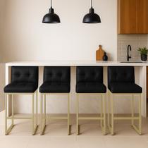 Banqueta Cozinha Alta com Encosto Industrial Kit 4 Champanhe Lirina PU Preto C05 - D Rossi Banqueta Cozinha Alta com Encosto Industrial Kit 4 Champanhe Lirina PU Preto C05 - D Rossi