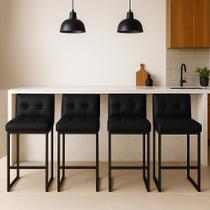 Banqueta Cozinha Alta com Encosto Industrial Kit 4 Preto Lirina PU Preto C05 - D Rossi Banqueta Cozinha Alta com Encosto Industrial Kit 4 Preto Lirina PU Preto C05 - D Rossi