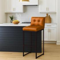 Banqueta Cozinha Alta com Encosto Industrial Preto Lirina PU Whisky C05 - D Rossi