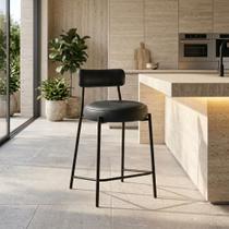 Banqueta Cozinha Alta com Encosto Industrial Preto Londres PU Preto D03 - D Rossi Banqueta Cozinha Alta com Encosto Industrial Preto Londres PU Preto D03 - D Rossi