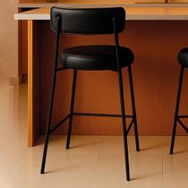 Banqueta Cozinha Alta com Encosto Industrial Preto Londres PU Preto D03 - D Rossi Banqueta Cozinha Alta com Encosto Industrial Preto Londres PU Preto D03 - D Rossi