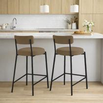 Banqueta Cozinha Alta com Encosto Kit 2 Industrial Preto Londres New Couro Flex D03 - D Rossi