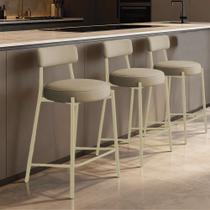 Banqueta Cozinha Alta com Encosto Kit 3 Industrial Champanhe Londres New Couro Flex D03 - D Rossi