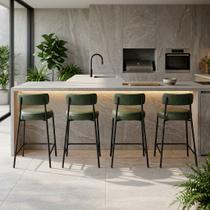 Banqueta Cozinha Alta com Encosto Kit 4 Industrial Preto Londres PU D03 - D'Rossi