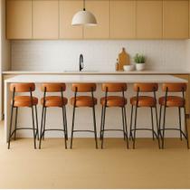 Banqueta Cozinha Alta com Encosto Kit 6 Industrial Preto Londres PU D03 - D'Rossi Banqueta Cozinha Alta com Encosto Kit 6 Industrial Preto Londres PU D03 - D'Rossi