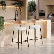 Banqueta Cozinha Alta Encosto Castanho Kit2 Industrial Preto Londrina PU D03 - D Rossi