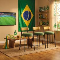 Banqueta Cozinha Alta Londres Kit3 Napoli Hidrorepelente Verde e Amarelo D03 - D Rossi Banqueta Cozinha Alta Londres Kit3 Napoli Hidrorepelente Verde e Amarelo D03 - D Rossi