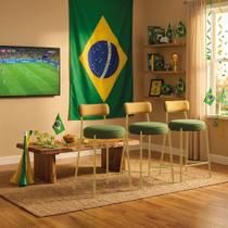 Banqueta Cozinha Alta Londres Kit3 Napoli Hidrorepelente Verde e Amarelo D03 - D Rossi Banqueta Cozinha Alta Londres Kit3 Napoli Hidrorepelente Verde e Amarelo D03 - D Rossi