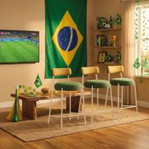 Banqueta Cozinha Alta Londres Kit3 Napoli Hidrorepelente Verde e Amarelo D03 - D Rossi Banqueta Cozinha Alta Londres Kit3 Napoli Hidrorepelente Verde e Amarelo D03 - D Rossi