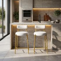 Banqueta Cozinha Média com Encosto Industrial Dourado Kit 2 Londres PU D03 - D Rossi Banqueta Cozinha Média com Encosto Industrial Dourado Kit 2 Londres PU D03 - D Rossi
