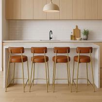 Banqueta Cozinha Média Com Encosto Industrial Dourado Kit 4 Londres Pu D03 - D'rossi Cor Whisky