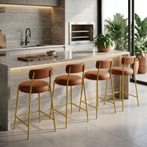 Banqueta Cozinha Média com Encosto Industrial Dourado Kit 4 Londres PU D03 - D Rossi Banqueta Cozinha Média com Encosto Industrial Dourado Kit 4 Londres PU D03 - D Rossi
